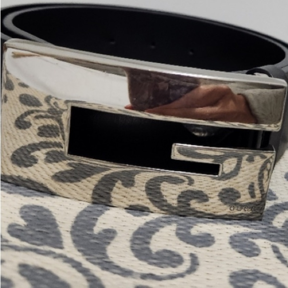 Vintage Gucci Black/Silver Leather Belt - Picture 7 of 7